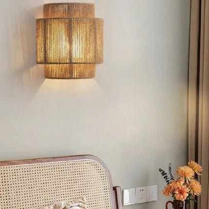 Handwoven Rattan Wall Lamp with Soft Ambient Lighting | Organic Coastal Style for Warm Home Décor
