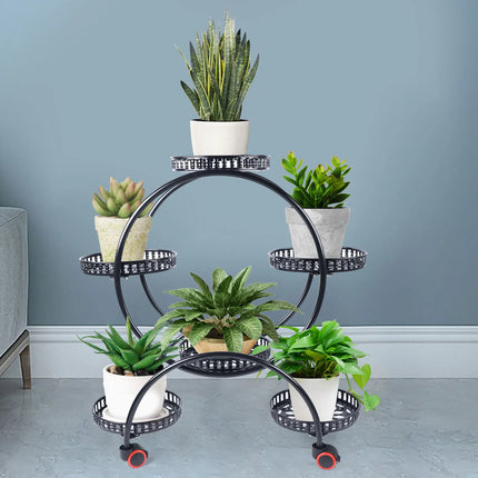 Metal Plant Stand with Wheels for 6 Pots | Stylish Indoor & Outdoor Organizer with Elegant Design