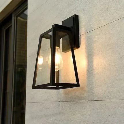 Modern Outdoor Wall Lamp with Geometric Glass Frame | Weatherproof Lighting for Patios and Entryways