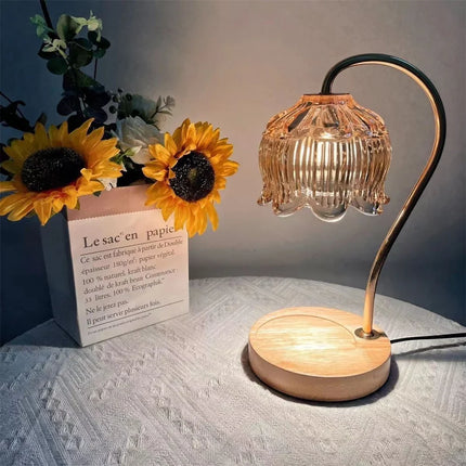 Candle Warmer Lamp with Adjustable Brightness & Retro Glass Shade | Flameless Scented Candle Experience for Cozy Ambience