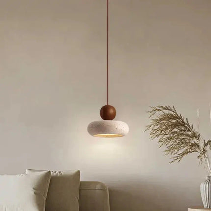 Natural Stone Pendant Light with Wood Accent | Adjustable Drop for Warm Ambience in Any Room