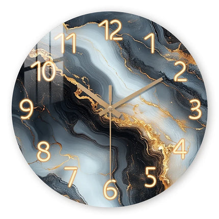 Blue & Gold Marble Wall Clock with Silent Quartz Movement | Elegant Wooden Design for Modern Interiors
