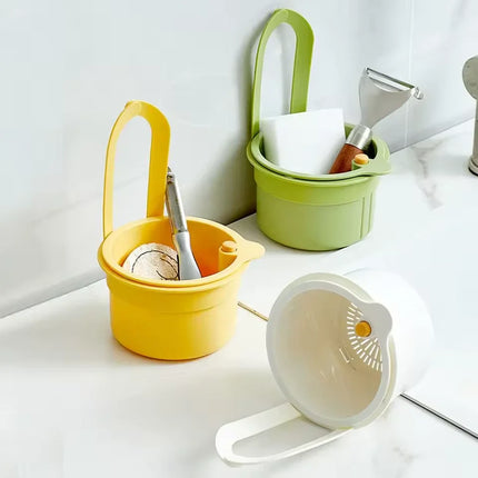 Hanging Sink Strainer Basket for Pasta and Produce, Faucet Mounted Kitchen Colander and Sponge Holder