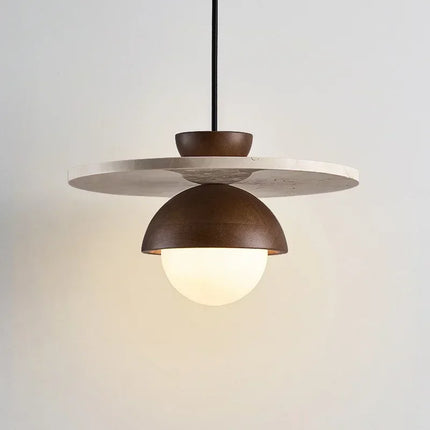 Scandinavian Pendant Light with Walnut & Stone Design | Soft Ambient LED Lighting for Modern Interiors