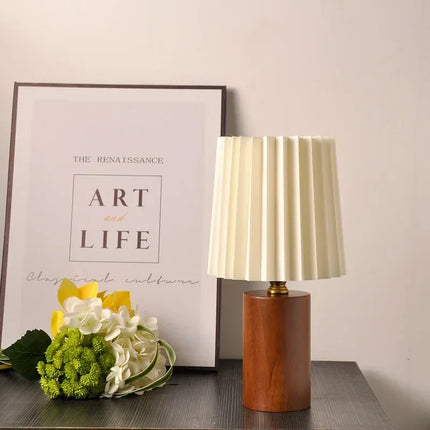 Pleated Table Lamp with Solid Wood Base | Warm Ambient Lighting for Nordic-Korean Style Décor