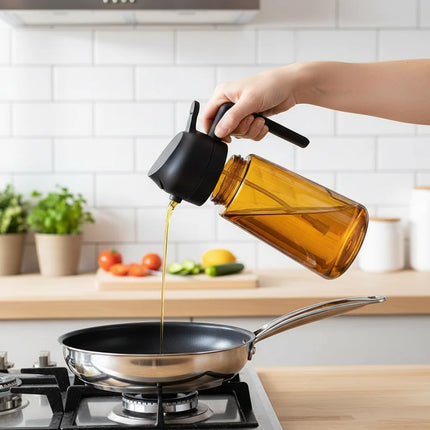 Glass Oil Dispenser Bottle with Easy Control Sprayer | Versatile Kitchen Tool for Olive Oil, Vinegar, and Sauces