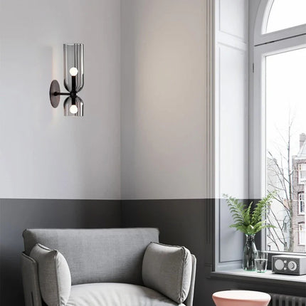 Nordic Glass Wall Lamp with Smoked Tube Design | Up & Down Lighting for Elegant Home Ambiance
