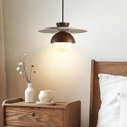 Scandinavian Pendant Light with Walnut & Stone Design | Soft Ambient LED Lighting for Modern Interiors