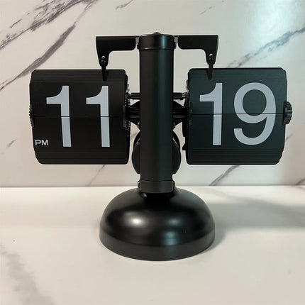 Automatic Page Turning Clock, Decorative Desk and Shelf Timepiece in Black or White with Optional Metal Foot Stand