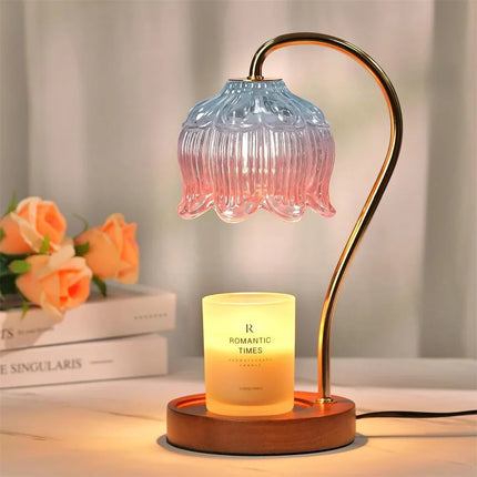 Candle Warmer Lamp with Adjustable Brightness & Retro Glass Shade | Flameless Scented Candle Experience for Cozy Ambience