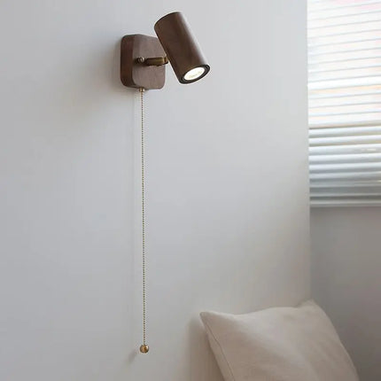 Adjustable Wall Lamp with Rotatable Spotlight | Retro Walnut & Brass Design for Soft Illumination