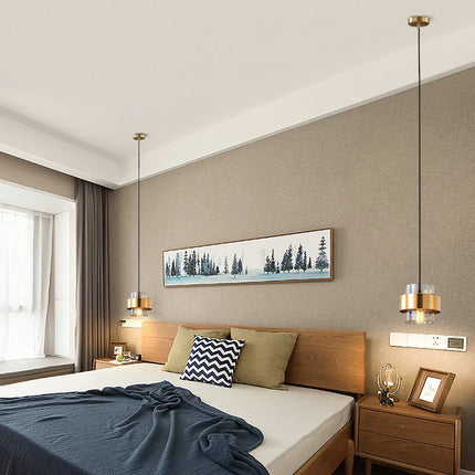Nordic Glass Pendant Light with Adjustable Height | Modern Brass & Smoked Glass for Soft Ambient Glow