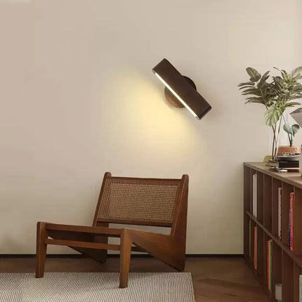 Rotating Wall Lamp with Adjustable Light Direction | Japanese Solid Wood & Aluminium Design for Warm, Serene Ambience