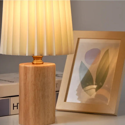 Pleated Table Lamp with Solid Wood Base | Warm Ambient Lighting for Nordic-Korean Style Décor