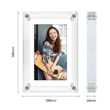 Digital Photo Frame with Acrylic Design & IPS Display | Portable 5-Inch Frame for Photos and Videos