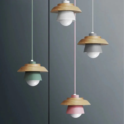 Nordic Wood Pendant Light with Warm Diffused Glow | Playful Macaron Design for Modern Home Decor