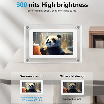 Digital Photo Frame with Acrylic Design & IPS Display | Portable 5-Inch Frame for Photos and Videos