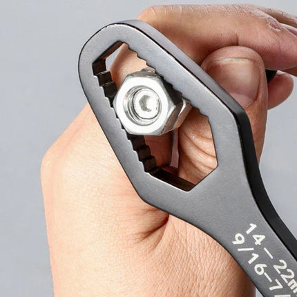Dual Head Adjustable Wrench 8-13mm and 14-22mm, Toothed Anti Slip Jaws, Silver and Black Compact Spanner for Bike Repairs