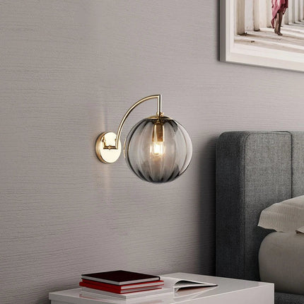 Modern Glass Ball Wall Lamp with Brass Arm & Tinted Shade | Stylish Ambient Lighting for Bedrooms and Living Rooms