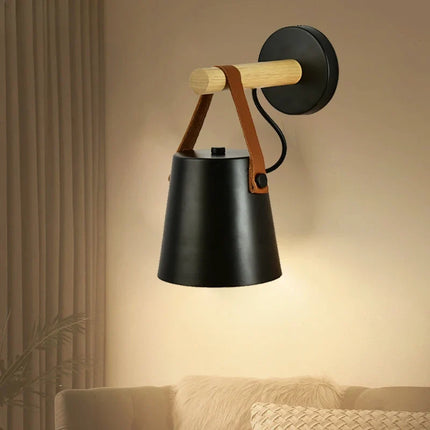 Nordic Wall Lamp with Wood Arm & Leather Strap | Soft Ambient Lighting for Modern Interiors