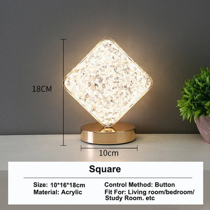 3D Crystal LED Night Light with Touch Control Dimming | Portable USB Rechargeable Lamp for Home Decor