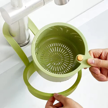 Hanging Sink Strainer Basket for Pasta and Produce, Faucet Mounted Kitchen Colander and Sponge Holder