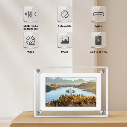 Digital Photo Frame with Acrylic Design & IPS Display | Portable 5-Inch Frame for Photos and Videos