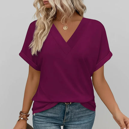 Lightweight Women’s Casual V Neck T Shirt with Short Sleeves | Comfortable Summer Top for Effortless Style