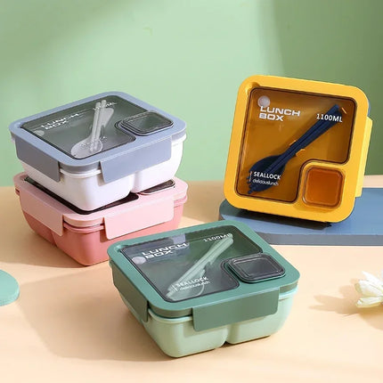Leak-Proof Bento Lunch Box with Built-in Cutlery | Microwave & Dishwasher Safe for School and Office Meals