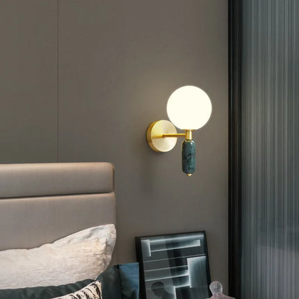 Marble and Glass Wall Lamp with Frosted Globe Diffuser | Luxurious Ambient Lighting for Modern Interiors