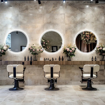 Round LED Bathroom Mirror with Anti-Fog & Dimmable Touch Control | Modern Frameless Design for Clear Reflections