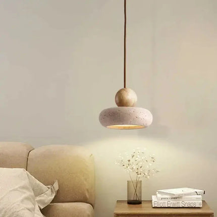 Natural Stone Pendant Light with Wood Accent | Adjustable Drop for Warm Ambience in Any Room