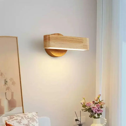 Rotating Wall Lamp with Adjustable Light Direction | Japanese Solid Wood & Aluminium Design for Warm, Serene Ambience