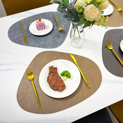 Double-Sided Faux Leather Placemats in Nordic Water Droplet Shape | Heat & Stain Resistant for Dining Tables