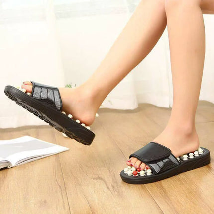 Textured Sole Massage Slippers with Raised Nub Footbed, Wipe Clean Indoor House Slippers in Sizes S, M, L and XL