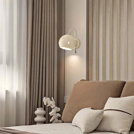 Nordic Cream Wall Lamp with Adjustable Dome Shade | Minimalist Lighting for Bedrooms and Home Offices