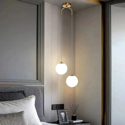 Scandinavian Pendant Light with Opal Glass Globes | Adjustable Ceiling Fixture for Warm Ambient Illumination