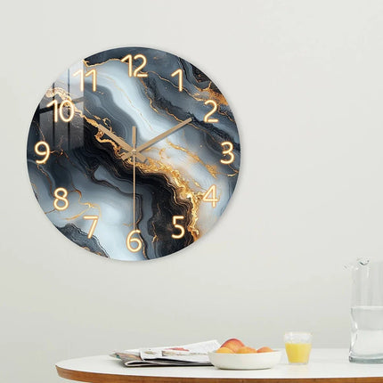 Blue & Gold Marble Wall Clock with Silent Quartz Movement | Elegant Wooden Design for Modern Interiors