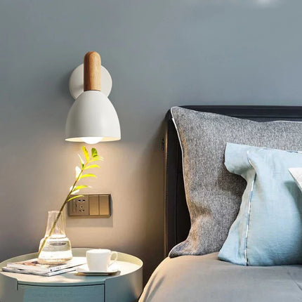 Nordic Wooden Wall Lamp with Adjustable 360° Head | Stylish Lighting for Bedroom or Office