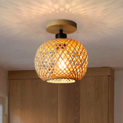 Bamboo Ceiling Lamp with Handwoven Design | Eco-Friendly LED Fixture for Warm Ambient Lighting