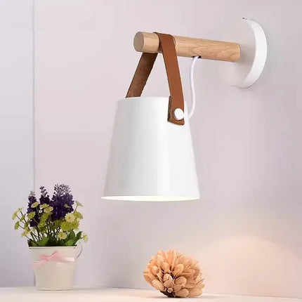 Nordic Wall Lamp with Wood Arm & Leather Strap | Soft Ambient Lighting for Modern Interiors