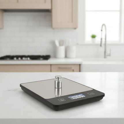 Digital Kitchen Scale with Stainless Steel Surface for Precise Food Weighing | 22 lb Capacity for Cooking and Baking