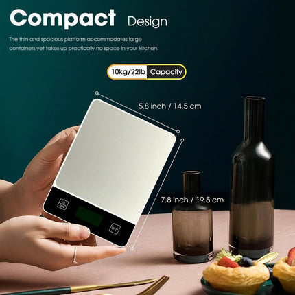 Digital Kitchen Scale with Stainless Steel Surface for Precise Food Weighing | 22 lb Capacity for Cooking and Baking