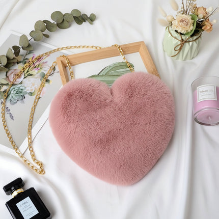 Faux Fur Heart Shoulder Bag with Zipper Closure | Soft Crossbody Purse for Everyday Style