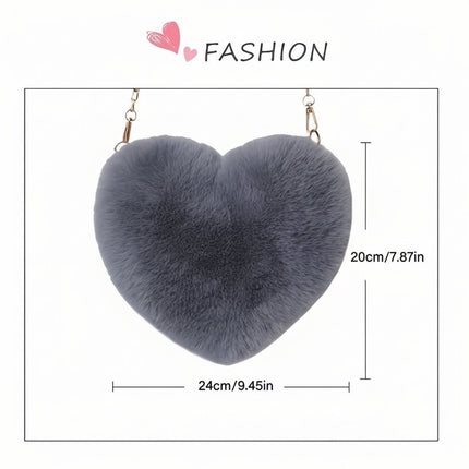 Faux Fur Heart Shoulder Bag with Zipper Closure | Soft Crossbody Purse for Everyday Style