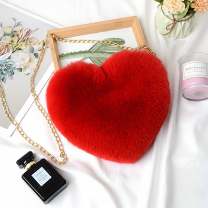 Faux Fur Heart Shoulder Bag with Zipper Closure | Soft Crossbody Purse for Everyday Style