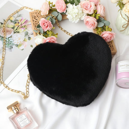 Faux Fur Heart Shoulder Bag with Zipper Closure | Soft Crossbody Purse for Everyday Style