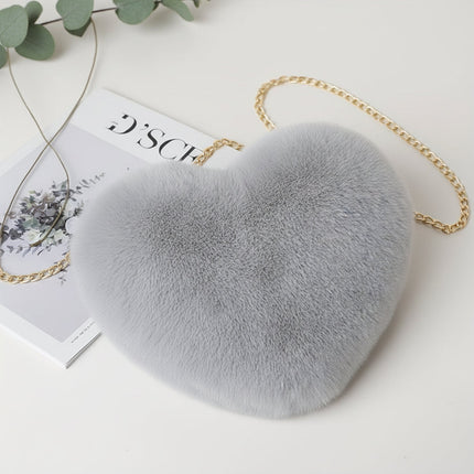 Faux Fur Heart Shoulder Bag with Zipper Closure | Soft Crossbody Purse for Everyday Style