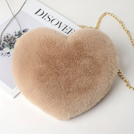 Faux Fur Heart Shoulder Bag with Zipper Closure | Soft Crossbody Purse for Everyday Style