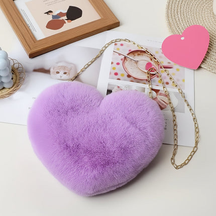 Faux Fur Heart Shoulder Bag with Zipper Closure | Soft Crossbody Purse for Everyday Style